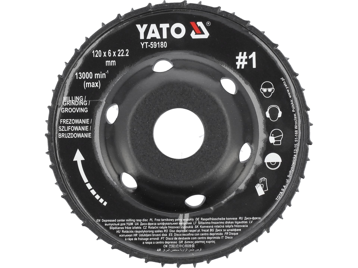 Frez tarnik wypukły na szlifierkę kątową widok z przodu czarny 120 mm YATO YT-59180