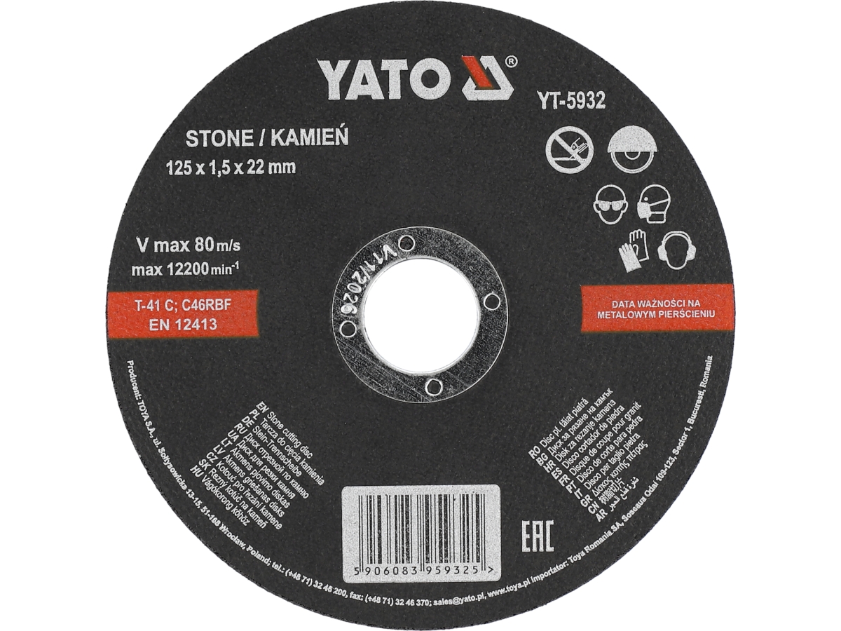 Tarcza do cięcia kamienia YATO 125 mm, czarna, z oznaczeniem stone YT-5932