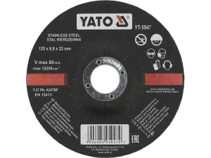 Tarcza ścierna do stali YATO 125x22 2mm do szlifowania INOX nierdzewna YT-5947