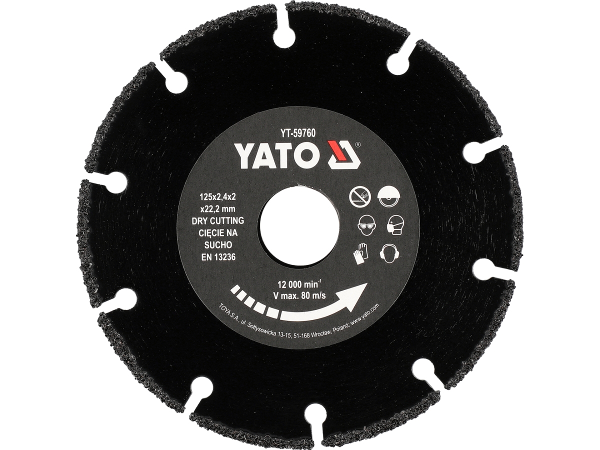 Tarcza tnąca do drewna YATO 125 mm z czarnym korpusem i ząbkowaną krawędzią YT-59760