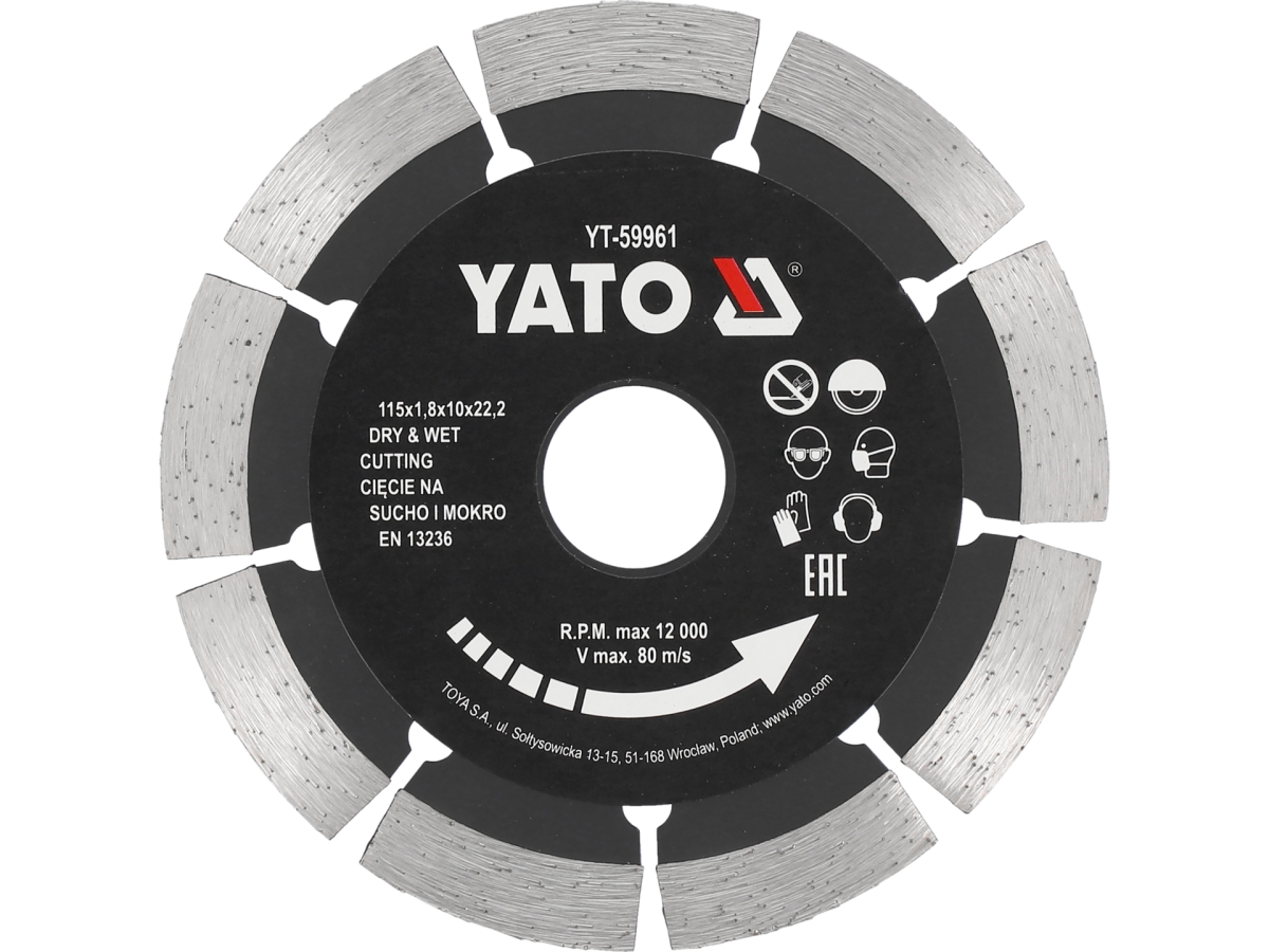 Tarcza diamentowa segmentowa 115 mm do cięcia betonu z nadrukiem YATO YT-59961