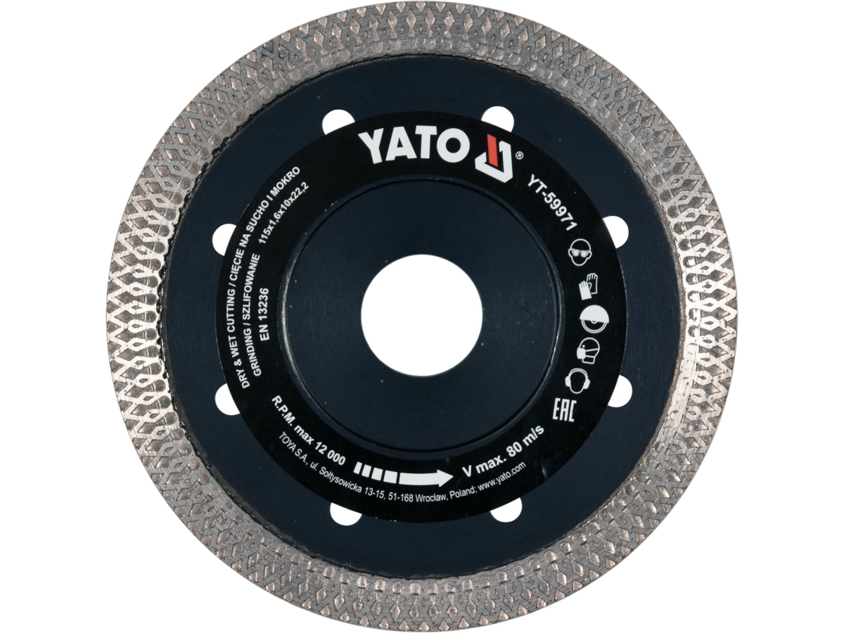 Tarcza diamentowa do ceramiki 115 mm, czarna, z siatkowym obrzeżem tnącym YATO YT-59971