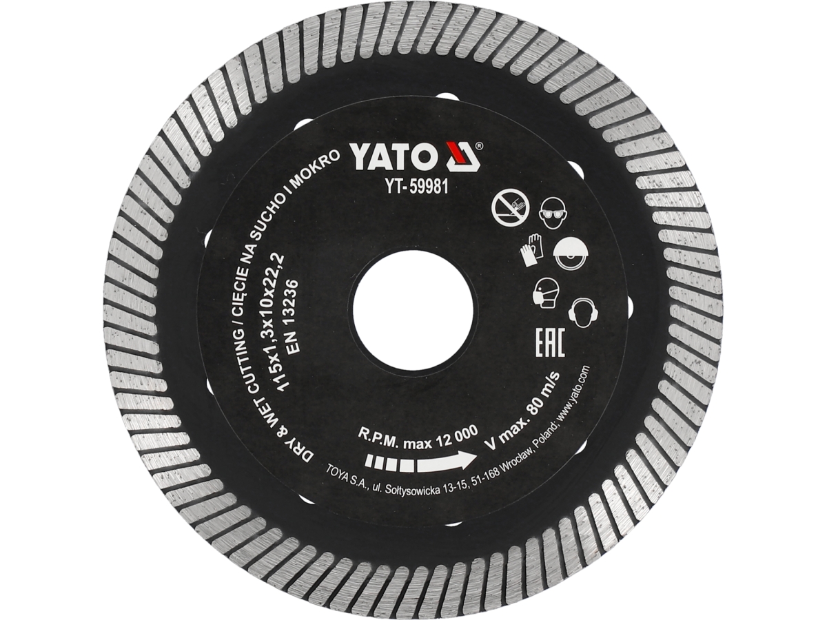 Tarcza diamentowa turbo do gresu z segmentami, widok z przodu YATO YT-59981