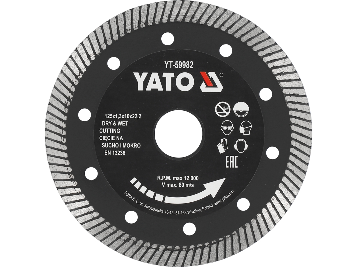 Tarcza diamentowa turbo do gresu czarna z segmentami z przodu YATO YT-59982
