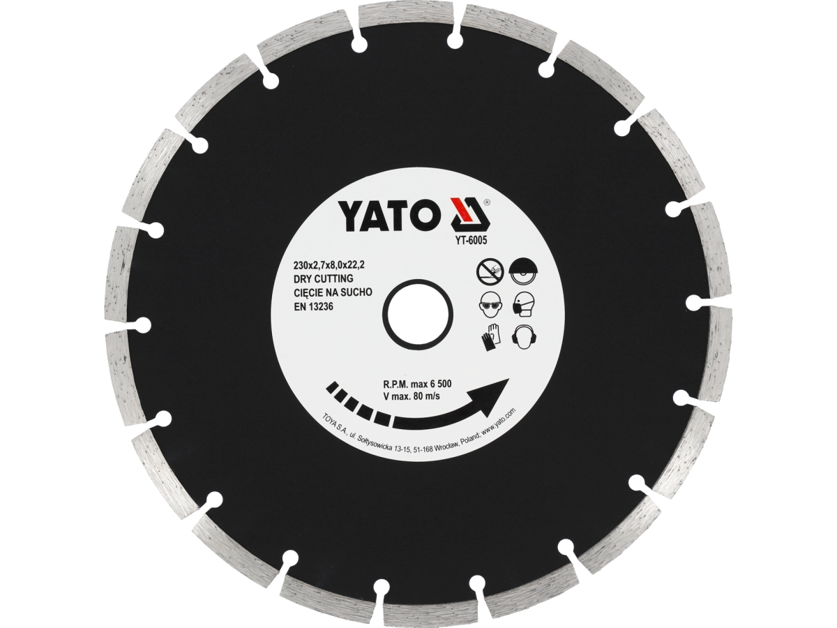 Tarcza diamentowa segmentowa 230 mm do cięcia na sucho, czarna YATO YT-6005