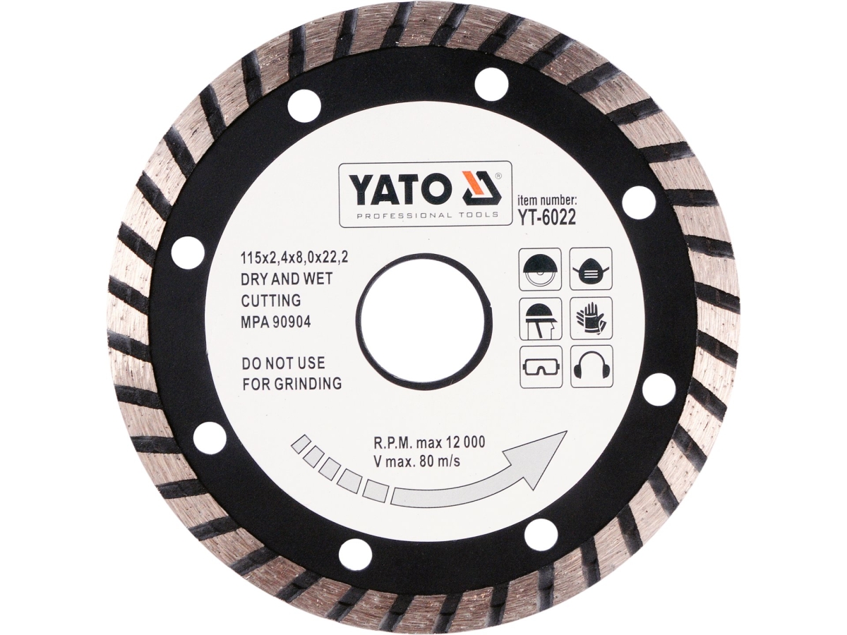 Tarcza diamentowa turbo do cięcia betonu i kamienia, czarna z segmentami YATO YT-6022