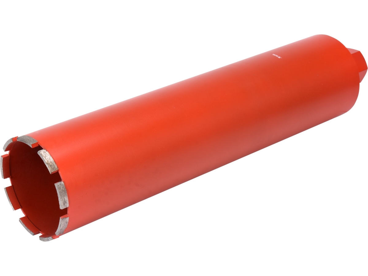 Wiertło koronowe diamentowe czerwony korpus z segmentowym wieńcem tnącym widok z boku YATO YT-60376