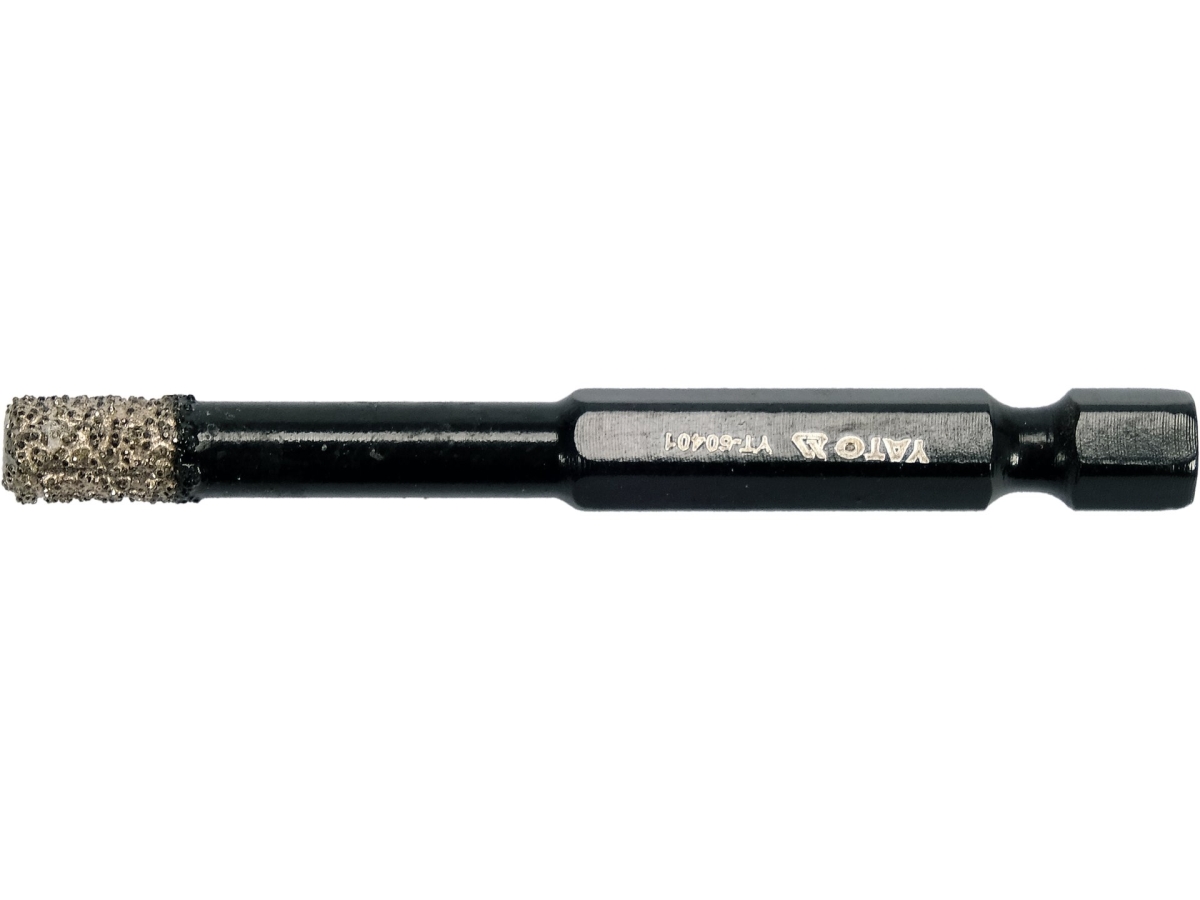 Wiertło diamentowe 6 mm z końcówką HEX do gresu i płytek, widok z boku YATO YT-60401