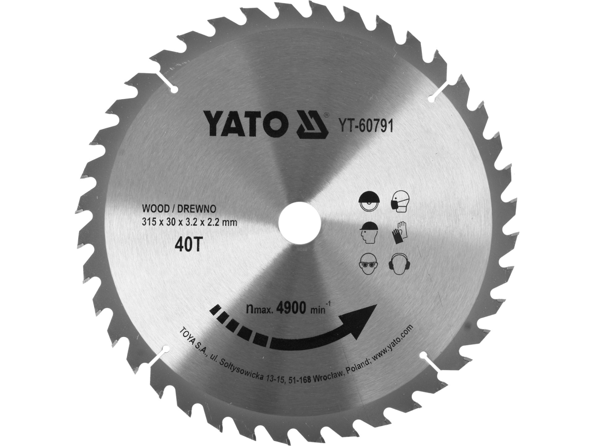 Tarcza widiowa do drewna 315 mm 40 zębów srebrna tarcza tnąca YATO YT-60791