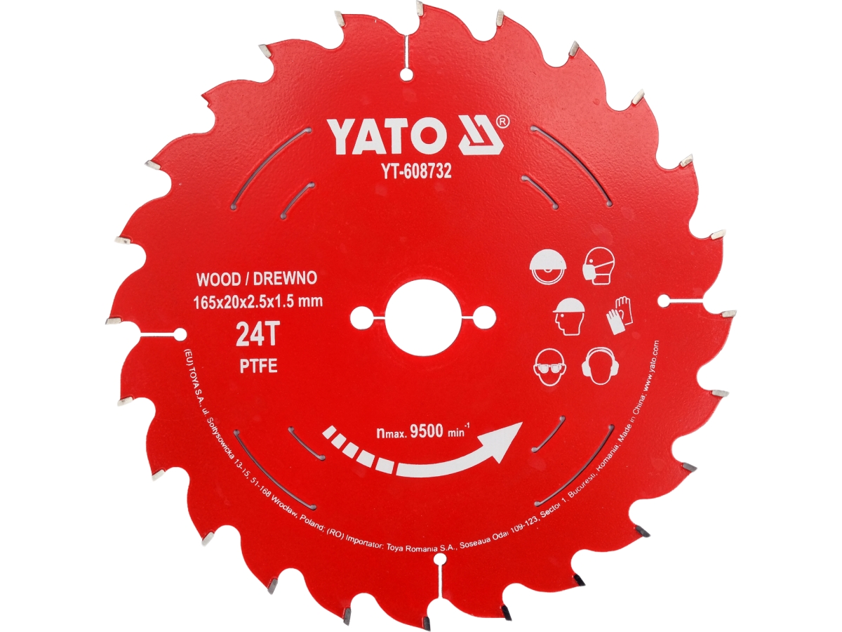 Tarcza do piły tarczowej do drewna 165 mm 24 zęby czerwona YATO YT-608732