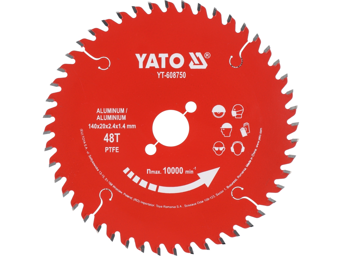 Tarcza tnąca tct do aluminium czerwona z napisem Yato, widok z przodu YT-608750