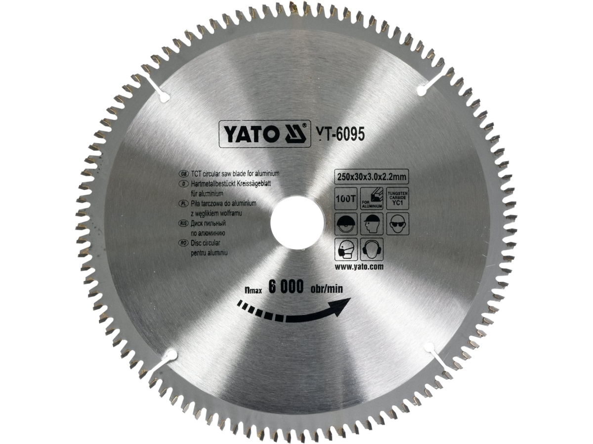 Tarcza do piły tarczowej do aluminium z widiowymi zębami, srebrna, 250 mm YATO YT-6095