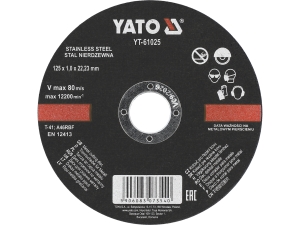 Tarcza tnąca YATO 125x1x22.2mm do stali nierdzewnej INOX metalu YT-61025