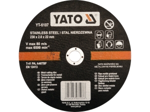 Tarcza tnąca YATO do stali nierdzewnej INOX 230x2x22.2mm YT-6107