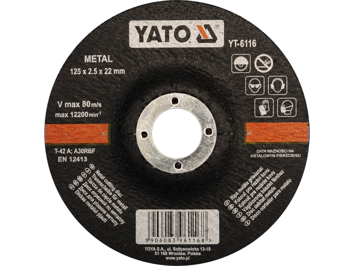 Tarcza do cięcia metalu wypukła 125 mm czarna z metalowym środkiem YATO YT-6116
