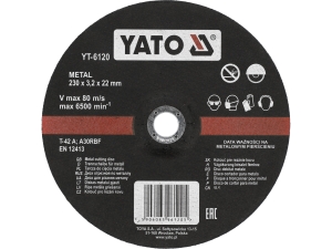 Tarcza do cięcia metalu YATO 230x22 2mm wypukła prędkość 80m S YT-6120