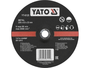 Tarcza ścierna do metalu YATO 230x6 0x22 2mm do szlifowania stali YT-6125