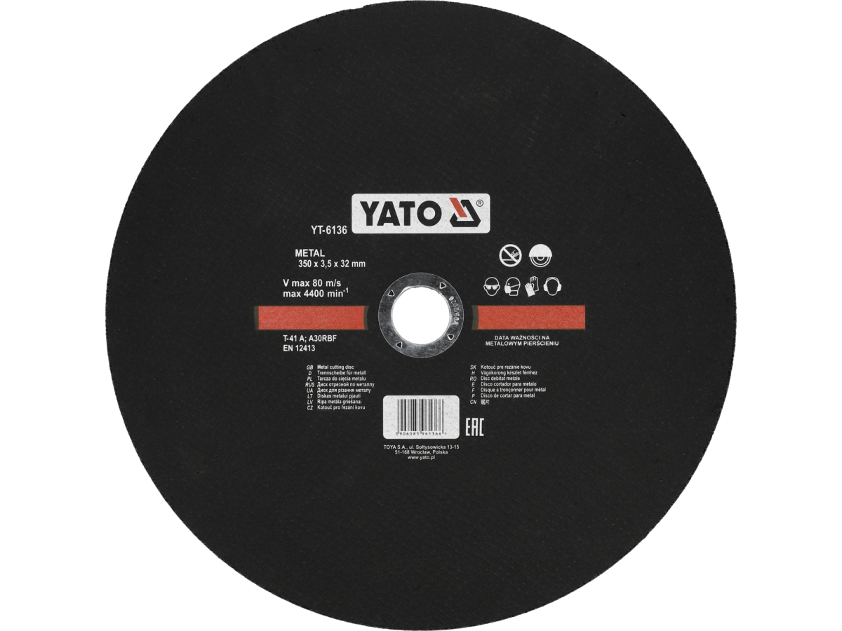 Tarcza do cięcia metalu czarna z nadrukiem YATO 350 mm YT-6136