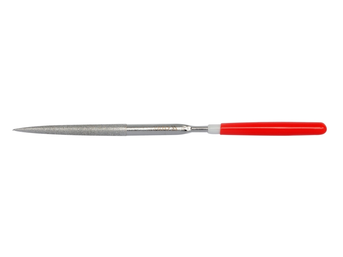 Pilnik iglak diamentowy półokrągły 140 mm z czerwonym uchwytem, widok z boku YATO YT-6141
