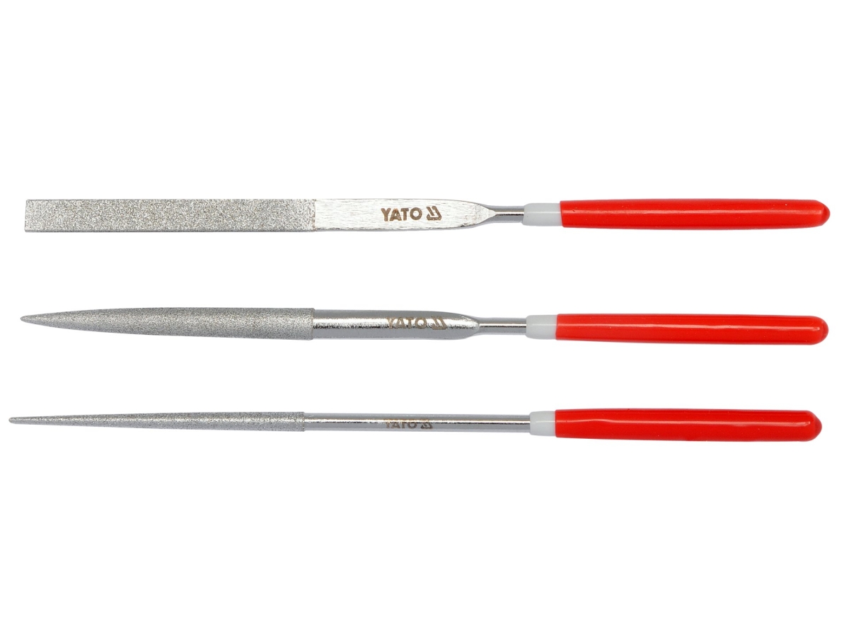 Zestaw pilników diamentowych iglaków 140 mm, trzy kształty, czerwone rączki YATO YT-6143