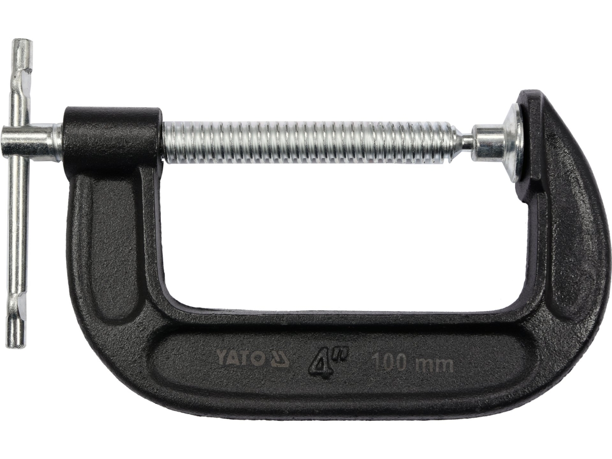 Ścisk śrubowy typu C czarny z żeliwa ciągliwego widok z boku 100 mm YATO YT-64253