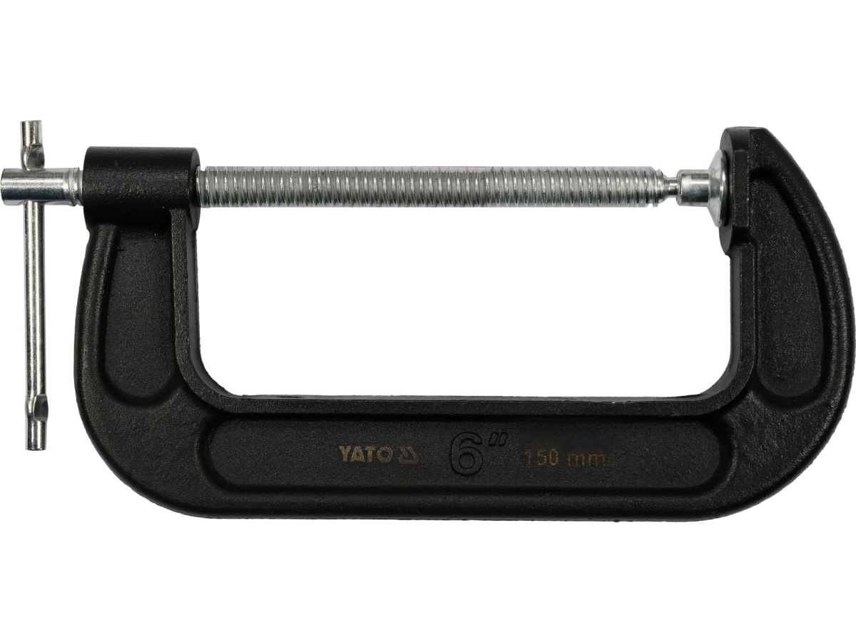 Ścisk śrubowy typu C w czarnym wykonaniu, widok z boku, rozwarcie 150 mm YATO YT-64255