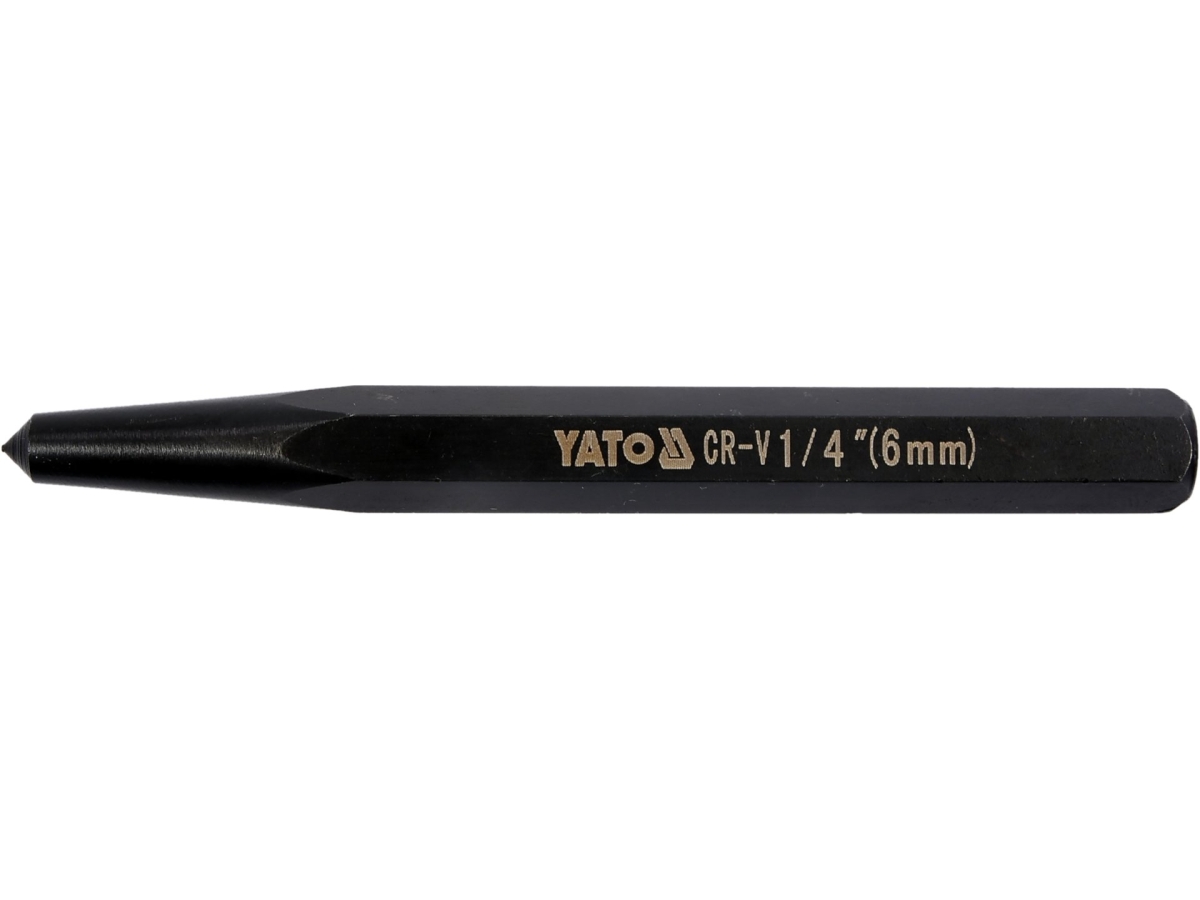 Punktak ślusarski czarny z końcówką stożkową, widok z boku, oznaczenie CR-V 1/4 (6 mm) YATO YT-47150