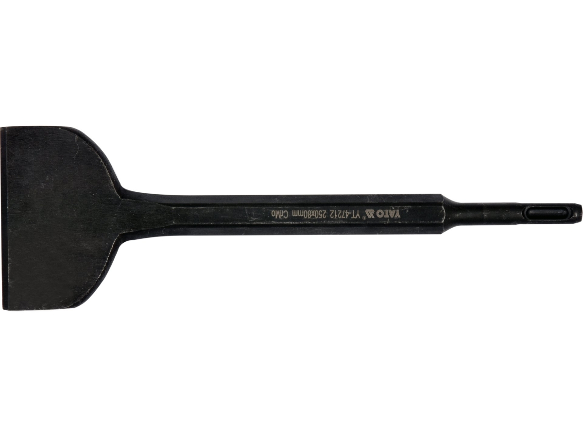 Dłuto płaskie SDS plus czarne, widok z przodu, stalowe ostrze 80 mm YATO YT-47212