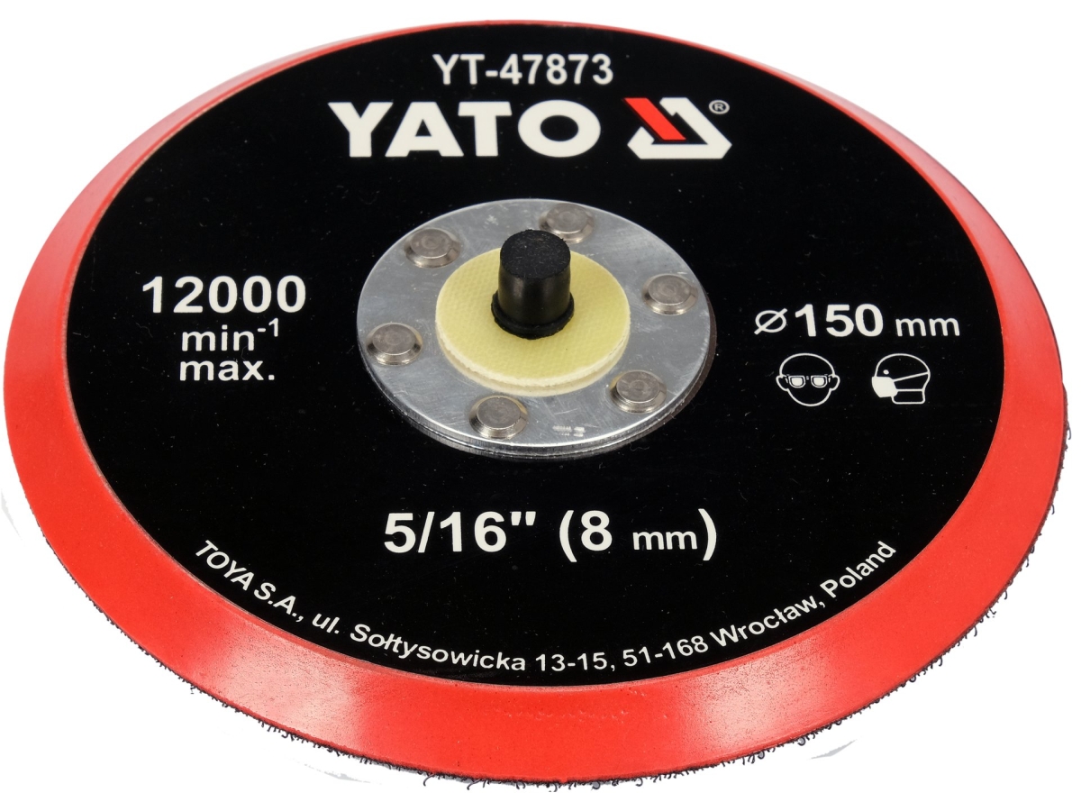 Talerz polerski z rzepem 150 mm z trzpieniem, widok z przodu YATO YT-47873
