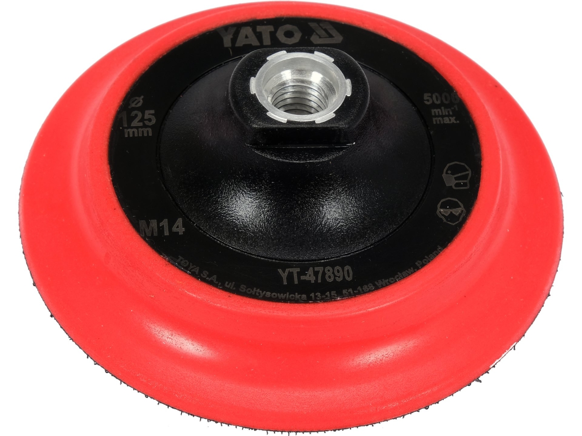 Talerz mocujący na rzep 125 mm z gwintem M14, widok z boku YATO YT-47890