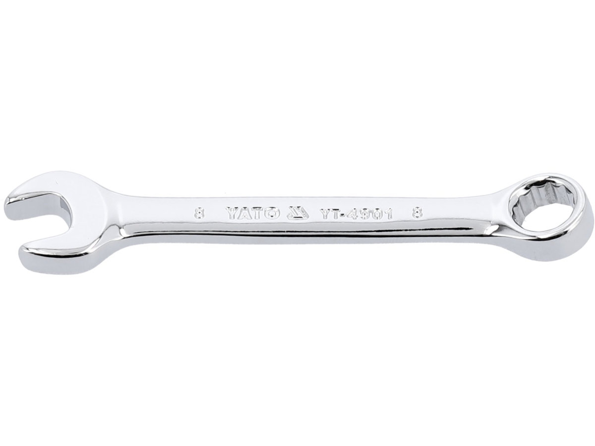Klucz płasko-oczkowy krótki chromowany widok z przodu i nakrętka 17 mm YATO YT-4910