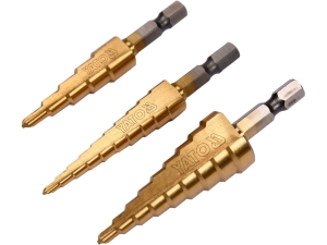 Zestaw wierteł stopniowych YATO 3 szt. stożkowych do metalu blachy HSS YT-44731