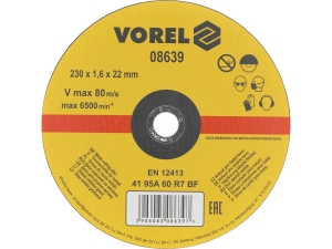 Tarcza do cięcia metalu VOREL 230x1.6x22mm zbrojona elektrokorund 08639