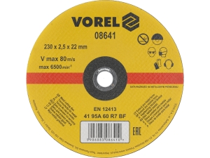 Tarcza do cięcia metalu VOREL płaska zbrojona 230x2.5x22.2mm kątowa 08641