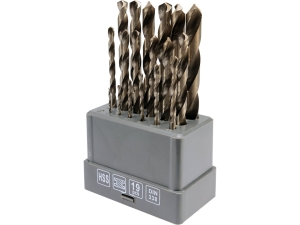 Wiertła do metalu HSS STHOR zestaw 19 szt. 1-10mm w pudełku walcowe 21999