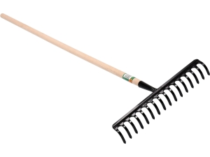 Grabie metalowe ogrodowe FLO 16 zębów stalowe z trzonkiem 140cm do liści 35783