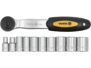 Grzechotka z nasadkami VOREL zestaw 11 szt. 1/4 cala 5-14mm stal CrV 58600