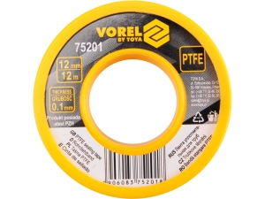Taśma teflonowa VOREL PTFE uszczelniająca 12m x 12mm x 0.1mm biała 75201