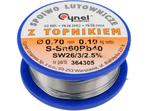 Spoiwo lutownicze cynel cyna z topnikiem sn60pb40 0.7mm 100g 76806