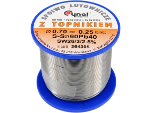 Spoiwo lutownicze cynel cyna sn60pb40 z topnikiem 250g średnica 0.7mm 76807