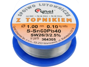 Spoiwo lutownicze cynel cyna sn60pb40 z topnikiem 100g średnica 1.0mm 76810