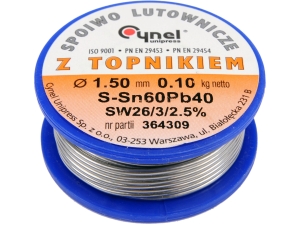 Spoiwo lutownicze YATO sn60pb40 z topnikiem 1,5mm 100g cynel 76814