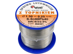 Spoiwo lutownicze cynel cyna sn60pb40 z topnikiem 250g średnica 1.5mm 76815