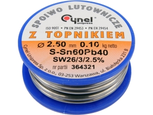 Cyna z topikiem cynel spoiwo lutownicze sn60pb40 100g średnica 2.5mm 76822
