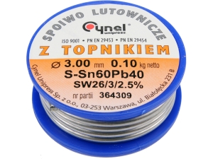 Spoiwo lutownicze cynel cyna z topnikiem sn60pb40 3.0mm 100g 76826