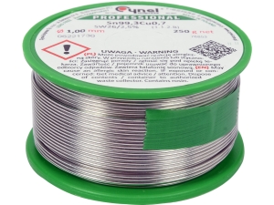 Spoiwo bezołowiowe cynel drut lutowniczy z topnikiem 250g średnica 1mm 76853