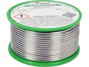 Spoiwo bezołowiowe cynel do miedzi 250g 2mm drut z topnikiem 76857