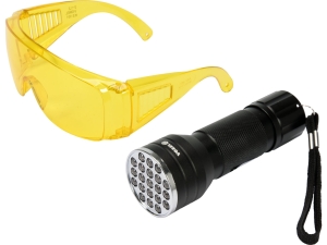 Latarka uv VOREL zestaw z okularami 21 led do klimatyzacji 82756