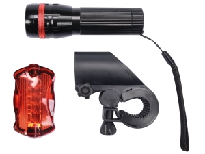 Zestaw lamp rowerowych VOREL led 150 lm latarka zoom na baterie 88422
