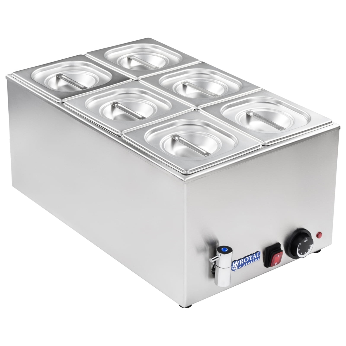 Bain marie 6 containers 1/6 with tap,lids Magnum-Pro